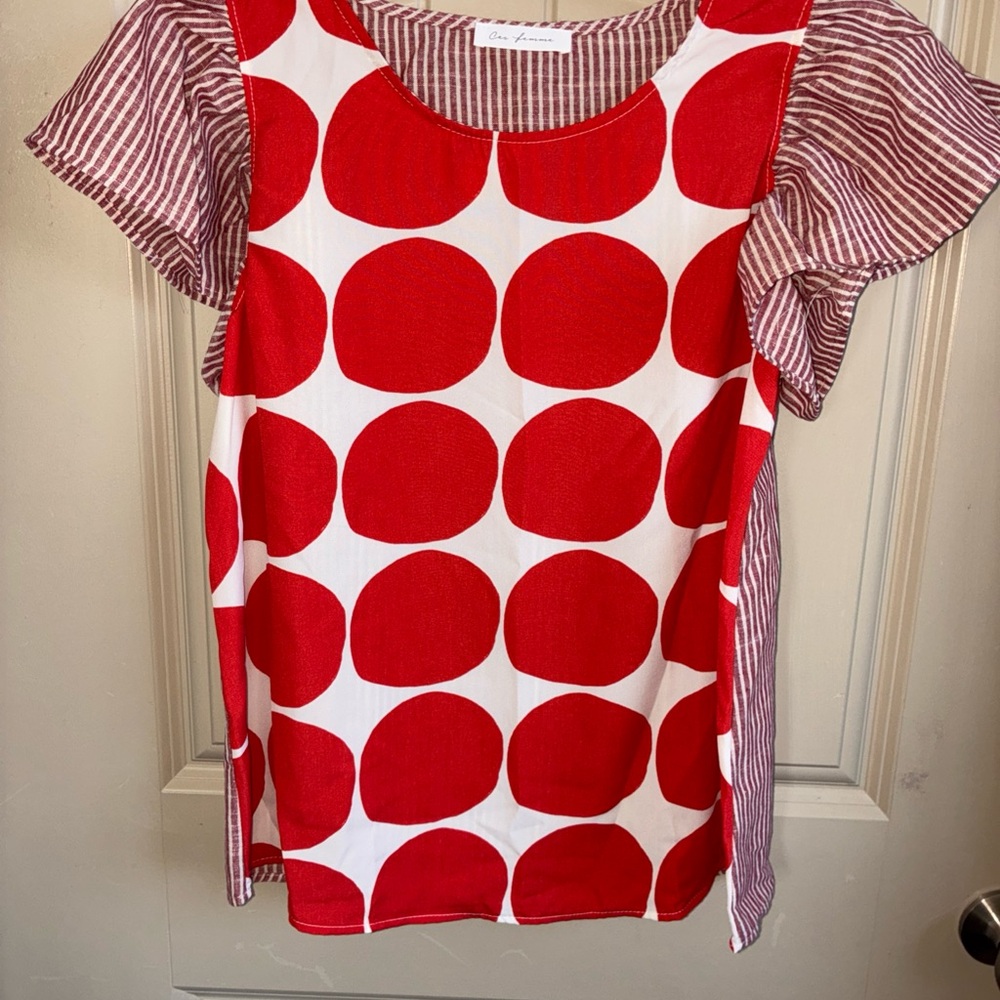 Ces Femme Red and White Polka Dot Blouse